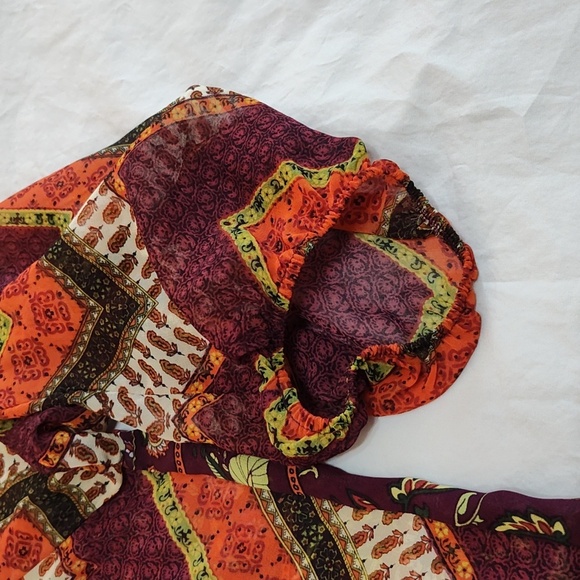 New Directions Peasant Blouse Size L Bohemian Mixed Print Fall Winter Casual - Picture 9 of 12